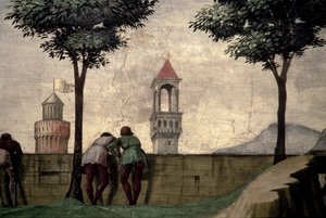 訪問からの壁を越えて見ている男性 作： Domenico Ghirlandaio