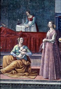聖エリザベスと洗礼者ヨハネ、洗礼者ヨハネの誕生から 作： Domenico Ghirlandaio