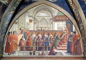 教皇オノリウスから秩序の支配を受ける聖フランシス、1486年のアッシジの聖フランシスコの生涯の場面（52660および176888も参照）