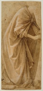 カーテンの研究（紙の上の白でインクを高めた） 作： Domenico Ghirlandaio