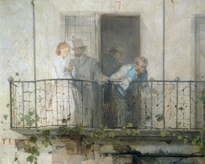 ドメニコ・インドゥーノによる「ヴィラフランカの平和のニュース」（詳細 作： Domenico Induno