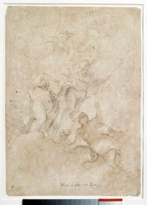 ジュピターがバッカスをメルキュールに託す ドメニコ・カヌーティ（1620-1684）による茶色のウォッシュと血のドローイング パリルーヴル美術館