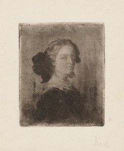 髪にリボンをつけた若い女性 作： Domenico Morelli
