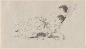 寝椅子に寄りかかる芸術家の娘エレオノーラ 作： Domenico Morelli
