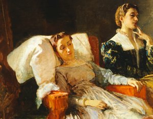 解放されたエルサレムをエレオノーラ・デステに読むトルカート・タッソ（詳細 作： Domenico Morelli