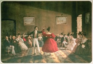 ブエノスアイレスのサロンで踊る、1831年頃（紙に水彩） 作： Domenico Pellegrini