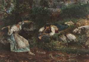 羊飼いに誘われたイタリアのコンタディーナ（紙にトイレ） 作： Domenico Pennacchini