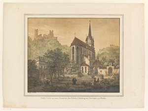 Gezicht op de Kerk en het kasteel te Oberwesel オーバーヴェーゼル アム ラインのシェーンベルク城のある聖母教会 (オブジェクトのタイトル) 作： Domenico Quaglio (II)