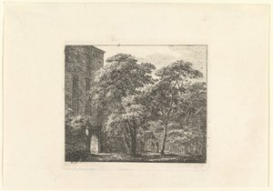 風景の中のゴシック建築、ca。 1807年。 作： Domenico Quaglio II