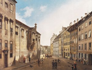 1826年、マックス・ヨーゼフ・プラッツに向かうレジデンツ通り