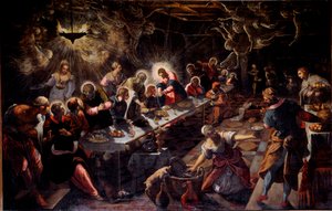 最後の晩餐（La cene） ヤコポ・ロブスティによる絵画は、ティントレット（Tintoretto）（1518-1594）1592-1594日と言った。365x568 cm ヴェネツィア、サン・ジョルジョ教会 作： Domenico Robusti Tintoretto