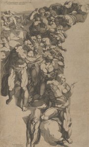 最後の審判、聖バーソロミュー、聖ペテロ、その他の使徒のグループ、16 世紀。 作： Domenico del Barbiere