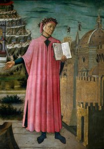 イタリアの詩人ダンテ・アリギエーリ（1265-1321）の作品「La divine comedie（神曲）」を紹介します。詳細はこちらをご覧ください。ドメニコ・ディ・ミケリーノ（1417-1491）のフレスコ画（フィレンツェ、サンタ・マリア・デル・フィオーレ大聖堂）。(フィレンツェのドゥオモ）イタリア 作： Domenico di Michelino