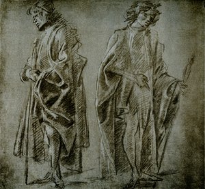 2人の男性像のカーテンの研究 作： Domenico school of Ghirlandaio