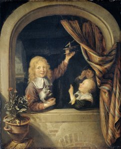 ネズミ捕りをする子供たち 作： Domenicus van Tol