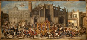 仮面の宣誓の馬車。ドミンゴ・マルティネス（1688-1749）による絵画、油彩・キャンバス 作： Domingo Martinez