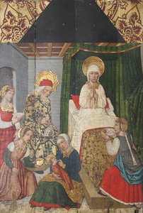 洗礼者聖ヨハネの誕生を描いたパネル、15 世紀の Retable から。 作： Domingo Ram