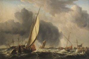 川の河口のそよ風の中の漁船とマン・オ・ウォー、1771