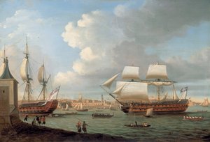 1782年、ポーツマス港に侵入したフードロイアントとペガセ 作： Dominic Serres