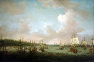 七年戦争（1756-1763）：1762年のハバナ（キューバ）占領、6月30日の大砲と予備軍の上陸、1761年にスペインが参戦した後、イギリス政府は海外のスペイン領に対する海上攻撃を集中させた。 作： Dominic Serres