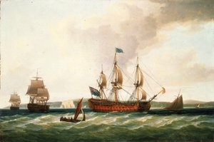 1756年にウリッジ造船所（イギリス）で建造された一等100門艦「セイント・ジョージ」は、1759年のキブロン湾海戦（枢機卿の戦い）で艦隊の指揮を執った。 作： Dominic Serres