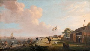 漁師の運搬網があるティルベリー砦の眺め、1770