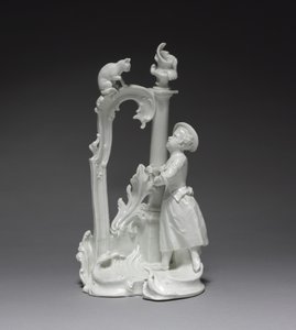 猫を連れた少女の像 ニンフェンブルク磁器製作所製 1770年頃（磁器 作： Dominicus (attr. to) Auliczek