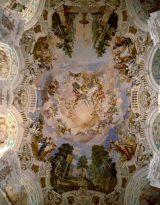 建築家ドメニクス・ツィンマーマン（1685-1766）によるシューセンリート修道院のドームを飾るフレスコ画 1730-1731年 ドイツ・シューセンリート 作： Dominikus Zimmermann