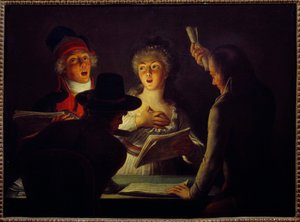 フランス革命"Les chanteurs patriotes" ドミニク・ドンクレ(1743-1820)の絵画 1794 Sun.0.45 x 0.61 m パリ、カルナヴァレ美術館