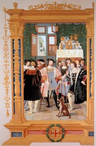 エティエンヌ・ルブラン（1490-1565）がアンヌ・ドゥ・モンモランシー（1493-1567）にキケロンの演説の翻訳を贈る（1531年） - サンクトペテルブルク（ロシア）に保存されている正面図のコピー、ドミニク・アンリ・ギファール（1838-1913）によるガッシュ、19世紀後半 - C 作： Dominique Henri Guifard
