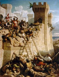 アクレ包囲戦で壁を守るギヨーム・ド・クレルモン、1291年 作： Dominique Papety
