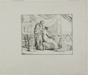 石版に絵を描く若い女性を指導するデノン 作： Dominique Vivant Denon