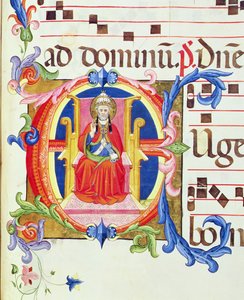 Ms 572 f.125r歴史的に描かれたイニシャル &39;E&39;は、サンタマリアデルカルミネのアンチフォンからローマの最初の司教として聖ペテロを描いたもの
