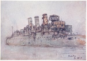 HMSヴィンディクティブ、1918年4月25日、ゴードンS.マクスウェル作「海軍戦線」のイラスト、1920年 作： Donald Maxwell