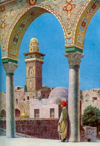 神殿の丘、エルサレム、パレスチナ、c1930年代のイスラムのミナレット 作： Donald McLeish
