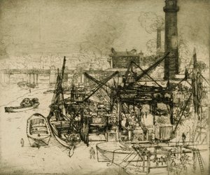 テムズ川の煙突とクレーン 作： Donald Shaw MacLaughlan