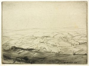 サン ジミニャーノの城壁からのスケッチ 作： Donald Shaw MacLaughlan