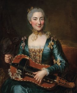 ハーディーガーディーを演奏する女性の肖像画 作： Donat Nonotte