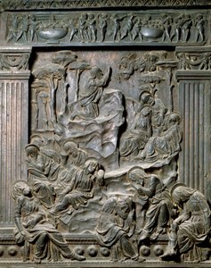 オリーブ山での祈り。左側の椅子の低浮き彫り、1460年頃 作： Donatello