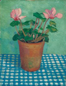 鉢の中のシクラメン（油彩・ボード 作： Dora Carrington