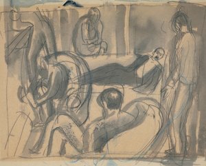 メイナード・ケインズ、リットン・ストレイシーら、1916年頃（鉛筆・水彩・紙