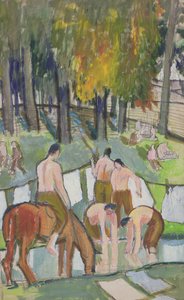ストリームでの兵士、1920（紙にトイレ） 作： Dora Carrington