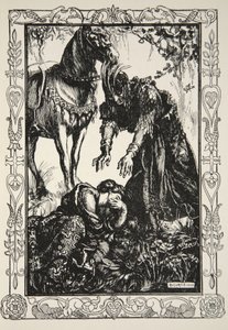 彼女の前に現れたパラミデス（ベアトリス・クレイ著「アーサー王と円卓の騎士の物語」より抜粋 作： Dora Curtis