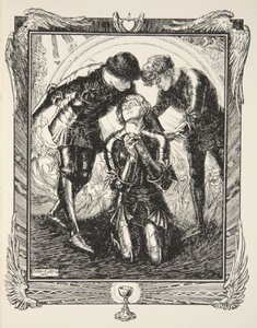 そして、ガラハド卿のところへ行った（ベアトリス・クレイ著『アーサー王と円卓の騎士の物語』より）。 作： Dora Curtis