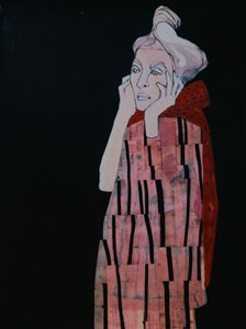 赤い服を着た物思いにふける女性 作： Doris Schmitz