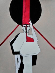 レッド・ストライプの女性