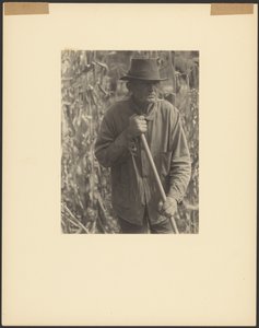 [ソルガム畑で鍬を持つ男] 作： Doris Ulmann
