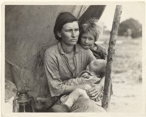 カリフォルニア州、貧困にあえぐエンドウ豆拾い 作： Dorothea Lange
