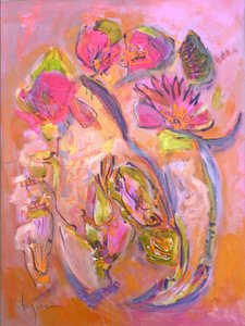 ピンクの花柄アブストラクト 作： Dorothy Fagan