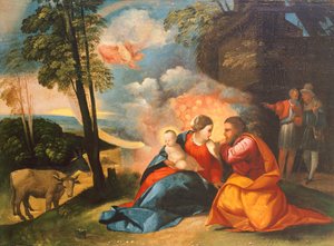 Jeesuksen syntymä, noin 1512-1513, kirjoittanut Dosso Dossi (n. 1490-1542), öljytaulu, 39x54 cm 作： Dosso Dossi